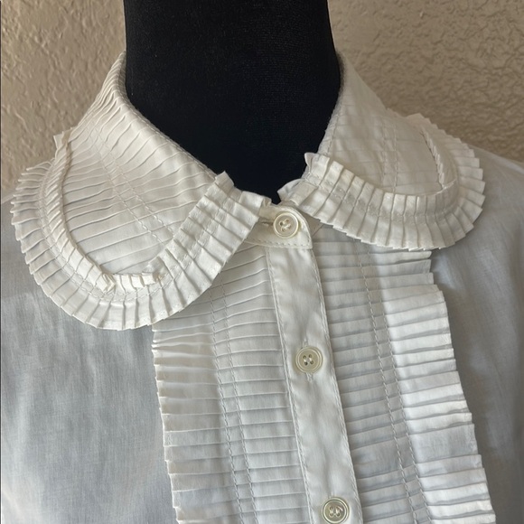 $225 Rebecca Taylor 100% Cotton White Pleated Front Button Down Blouse 0039 - Picture 4 of 11
